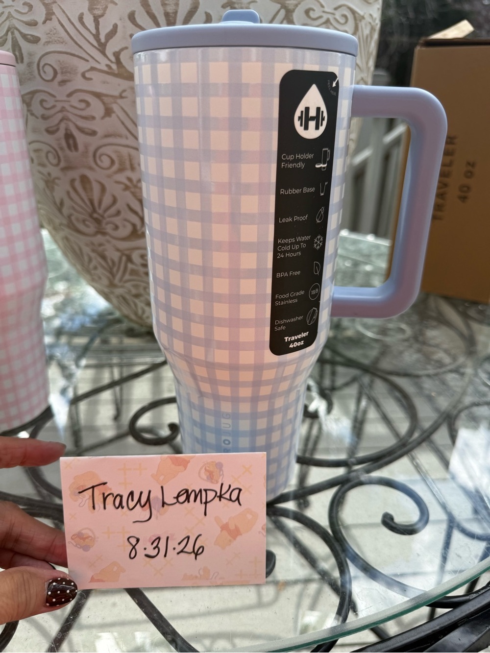HydroJug 40 oz Cloud Nine traveler blue gingham retired pattern BNWT